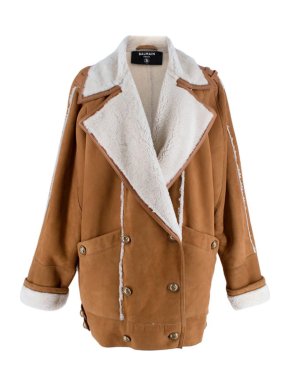 Balmain Oversize Shearling and Suede Coat