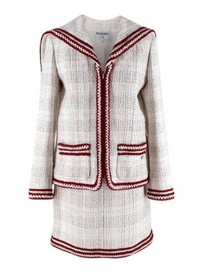 Chanel Ivory & Red Tweed Sailor Skirt Suit