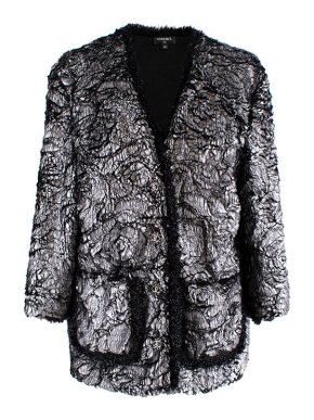 Chanel Silver Coated Faux Fur Short Jacket