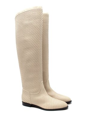 Dior Cream basketweave leather long flat riding boots