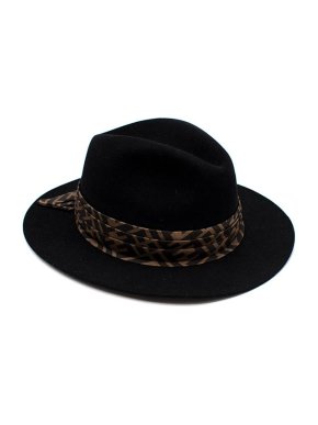 Fendi Black rabbit felt Fedora hat with FF trim