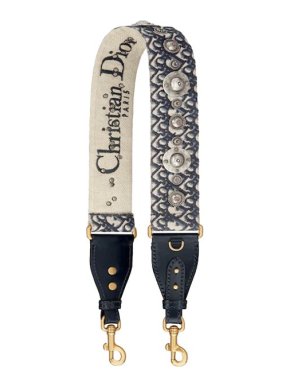 Dior Blue Oblique Jacquard Studded Bag Strap