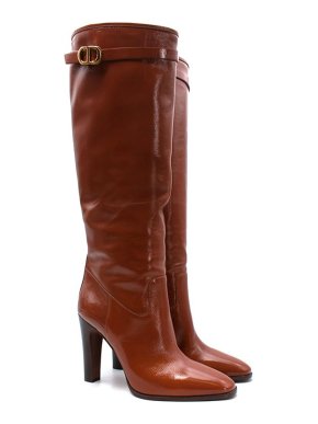 Dior Cognac-brown leather heeled long boots