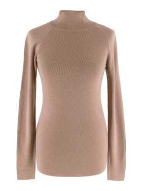 Fendi Beige Cashmere Knitted High Neck Top