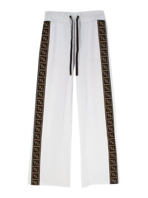 Fendi White FF Tape Wide Leg Joggers