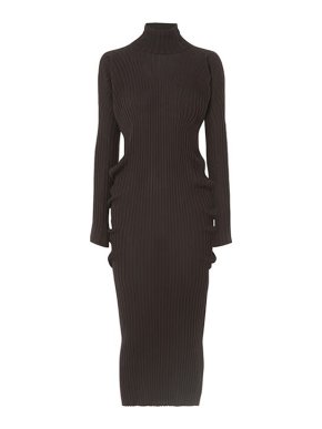 Bottega Veneta Ribbed wool turtleneck midi dress