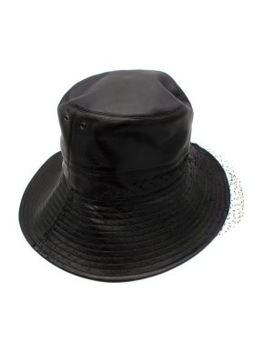 Dior Black Lambskin Teddy-D Bucket Hat with Veil - Size 56