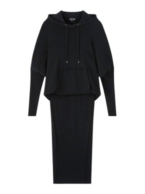 Tom Ford Black Stretch Cashmere Knit Hooded Dress