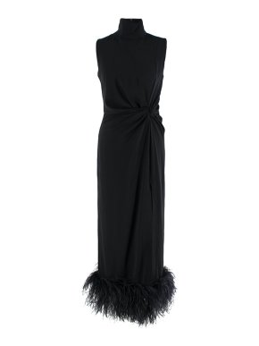 16ARLINGTON Black crepe marabou trimmed Maika dress