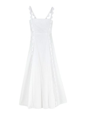 Wiggy Kit White seersucker cotton scalloped trim dress