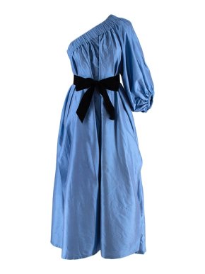 Artclub Blue raw silk Aster one shoulder dress