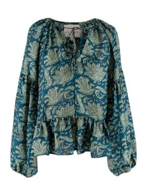 Hannah Blue & green paisley print silk Mirabella blouse