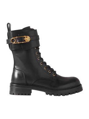 Versace Black Leather Safety Pin Ankle Boots
