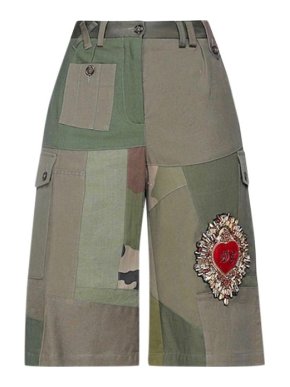 Dolce & Gabbana Sacred Heart Khaki Patchwork Culottes