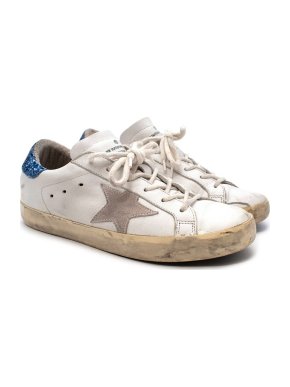 Golden Goose White leather blue glitter Superstar trainers
