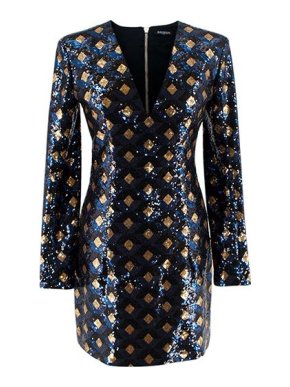 Balmain Black, blue & gold sequinned cocktail dress
