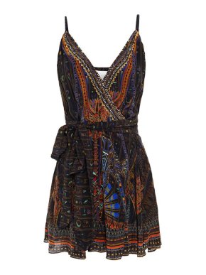 Camilla Embellished printed silk crepe de chine mini wrap dress