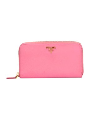 Prada Pink Saffiano Leather Zip Around Wallet