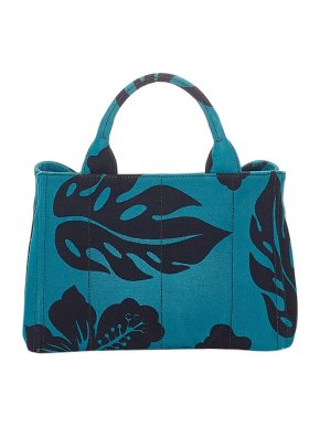 Prada Teal Printed Canvas Tote