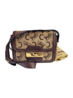 Celine Vintage Canvas & Leather Embroidered Bag