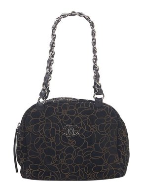 Chanel Camellia Print Suede Shoulder Bag