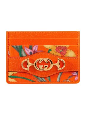 Gucci 1955 Horsebit Card Case Flora Orange