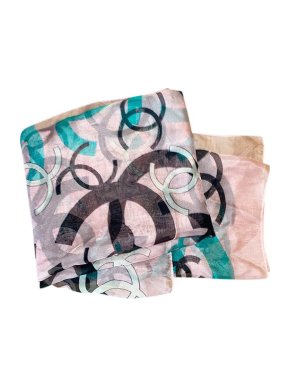 Chanel Pink, black & blue CC logo silk chiffon scarf