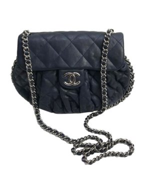 Chanel Ruched Navy Quilted Leather Crossbody Bag