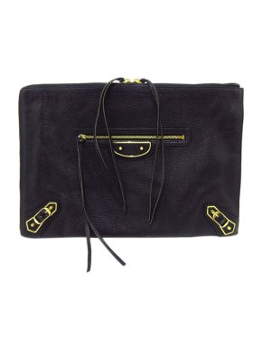 Balenciaga Black leather Motocross City clutch bag