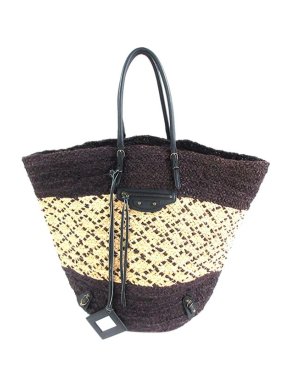 Balenciaga Black & natural raffia Pannier tote bag