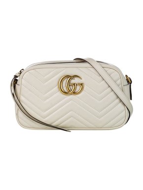 Gucci White leather GG Marmont camera bag