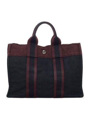 Hermes Vintage red & navy canvas Fourre Tote PM bag