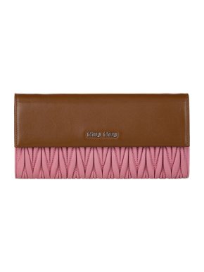 Miu Miu Brown & pink leather Matelasse chain wallet