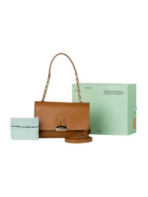 Off White Tan leather Binder Clip bag