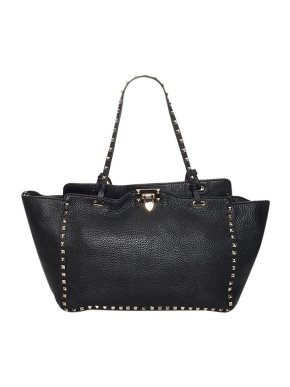 Valentino Garavani Black leather small Rockstud tote bag