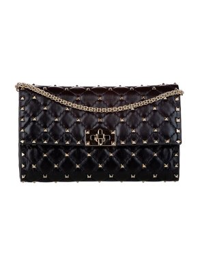 Valentino Garavani Black leather Rockstud Spike wallet on chain
