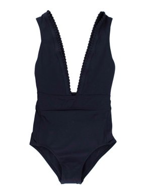 Eres Navy braided edge plunge-front swimsuit