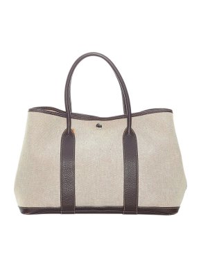 Hermes Natural canvas & brown leather Garden Party PM tote bag