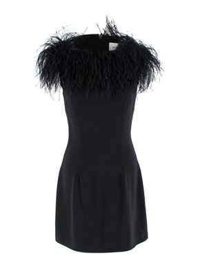 16ARLINGTON Black crepe marabou trimmed Yasmin dress
