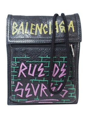 Balenciaga Black graffiti leather Explorer pouch