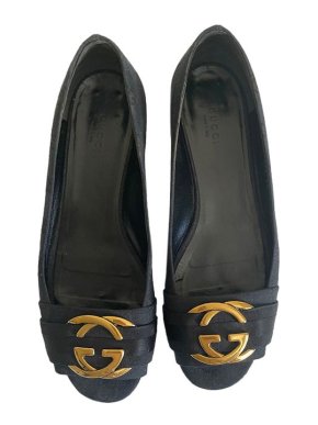 Gucci Vintage black GG canvas interlocking GG peep toe pumps