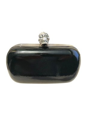 Alexander McQueen Black patent & silver-tone metal skull clasp Box clutch bag