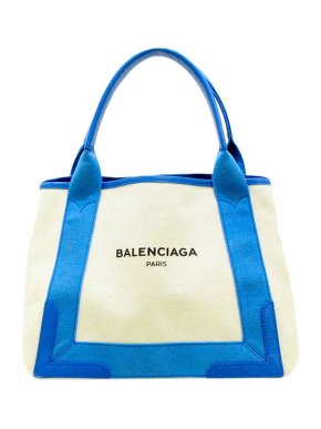 Balenciaga Blue leather & canvas Navy Cabas S tote bag