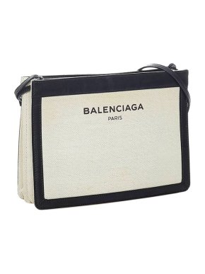 Balenciaga Black leather & canvas Navy Pochette S crossbody bag