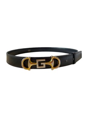 Gucci Navy blue leather vintage G horse bit belt 75