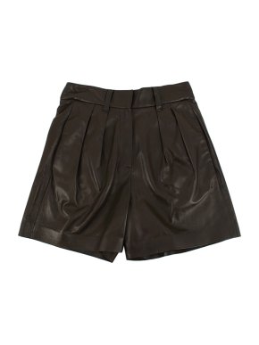 Brunello Cucinelli Chocolate brown pleat-front leather shorts