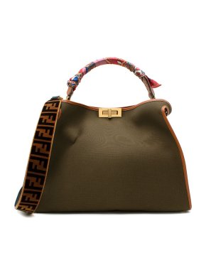 Fendi Khaki canvas scarf handle Peekaboo bag