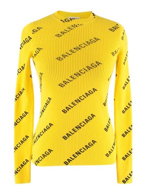 Balenciaga Yellow rib-knit Allover Logo top