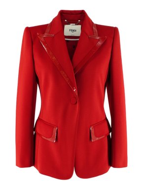 Fendi Red twill leather-trimmed jacket