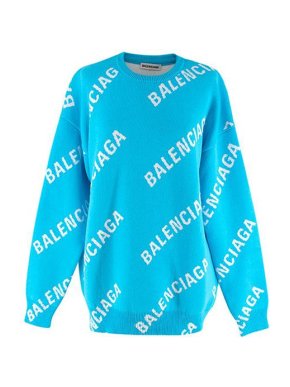 Balenciaga Turquoise intarsia knit Allover Logo jumper